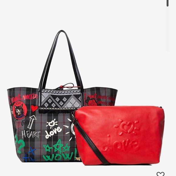Desigual reversible tote “I love more “with small bag - Picture 1 of 16